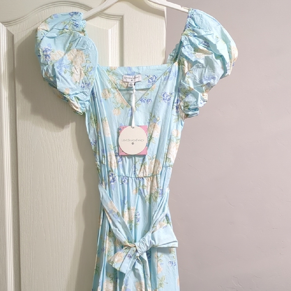 LoveShackFancy Blue and Pink Floral Dress